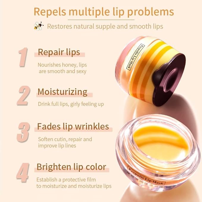 2PCS Bee Lip Balm Honey Pot, Fruit Moisturizing Propolis Lip Mask, Lip Mask - Image 4