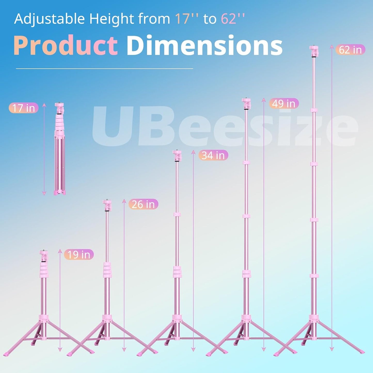 UBeesize 62" Phone Tripod & Selfie Stick, Camera Tripod Stand with Wireless Remote and Phone Holder,Compatible with iPhone Android Phone, Perfect for Selfies/Video Recording/Live Streaming Pink