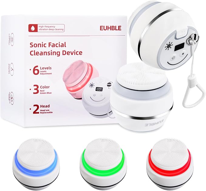 Electric Facial Cleaner with 6 Modes & 3 Light Effects, Rechargeable Waterproof by EUHBLE