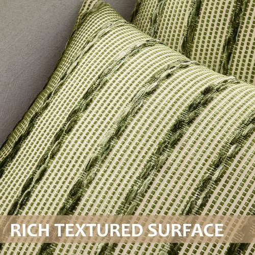 ANRODUO Boho Decorative Pillow Covers Olive Stripe 18x18 Inch Set of 2 - Image 4
