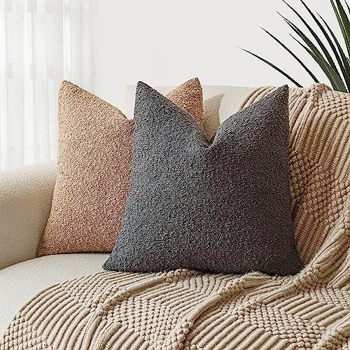 Foindtower Decorative Textured Boucle Throw Pillow Covers 26x26 Dark Grey - Image 5