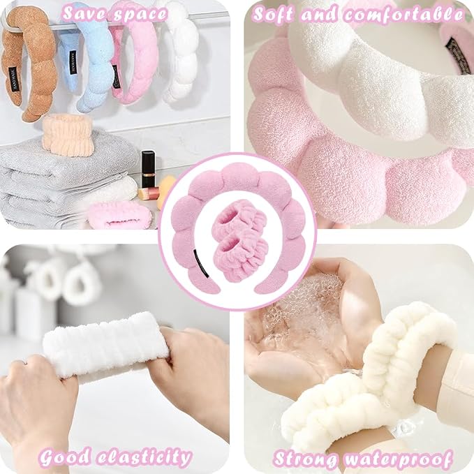 Tetizo Spa Headbands for Washing Face Wristband Set Sponge Makeup Skincare - Image 5