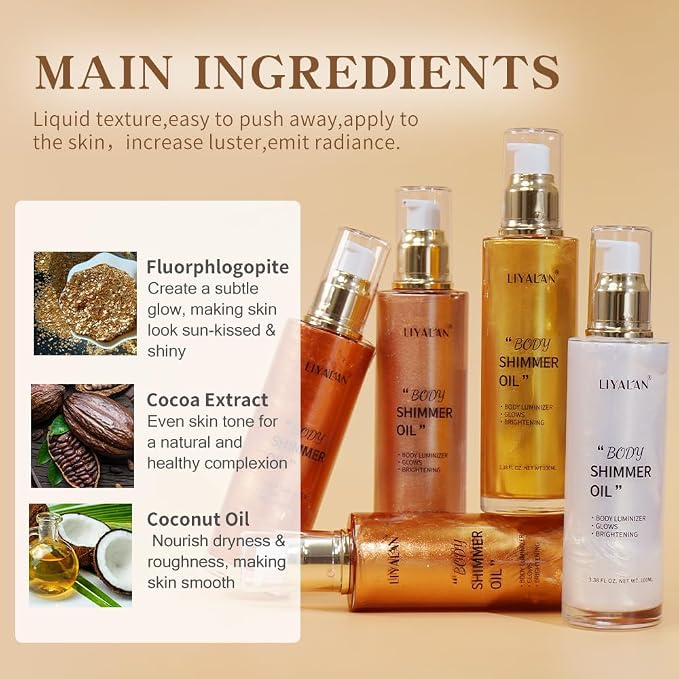 Liyalan Shimmer Body Oil Golden Brown 5 Color Bronze Face Glow Pearl - Image 7