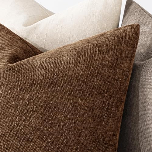 MIULEE Textured Chenille Throw Pillow Covers 18x18 Inch Honey Brown - Image 2