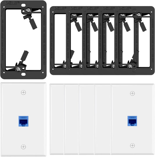 VCE 6-Pack Ethernet Wall Plate (UL-Listed), CAT6 RJ45 Wall Plate with Low Voltage Mounting Bracket 1 Gang, Blue