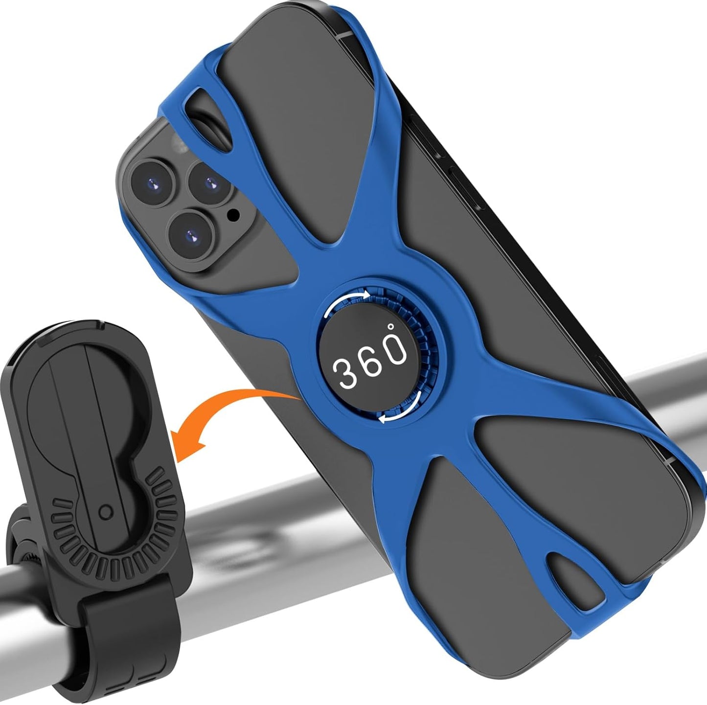 Detachable Bike Phone Mount, Universal Bicycle Phone Holder- 360° Rotatable, Silicone Bicycle Phone Holder for 16 Pro Max / 15, S10 and More 4.7-6.8" Phone, Blue