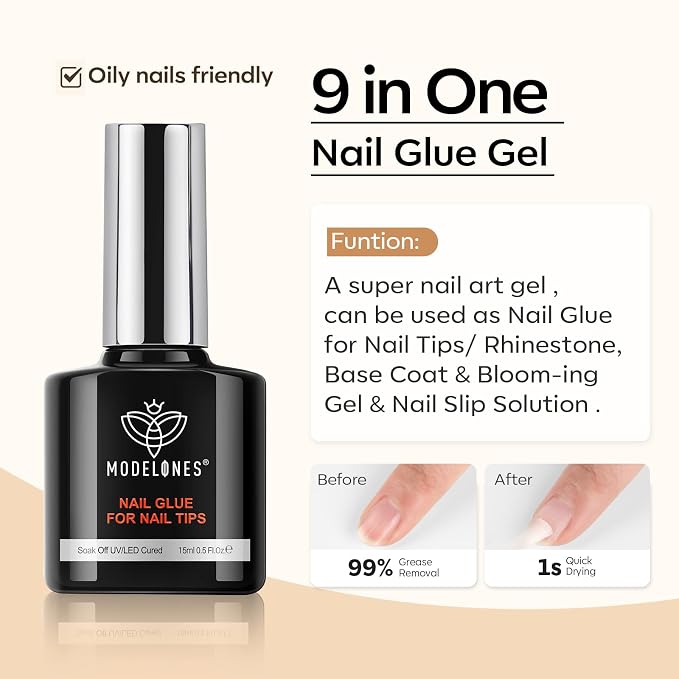 modelones X Gel Nail Glue and Top Base Coat Set, 15ML 3 PCS No Wipe Clear Gel - Image 4
