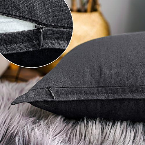 Jeanerlor Natural Cotton Linen Decorative Lumbar Throw Pillow Case Dark Grey - Image 3