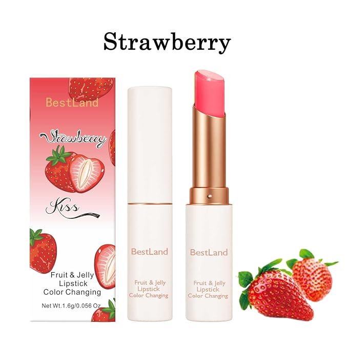 3 Pcs/Set Strawberry, Peach & Aloe Jelly Lipstick Set, Color Changing Lip And - Image 5