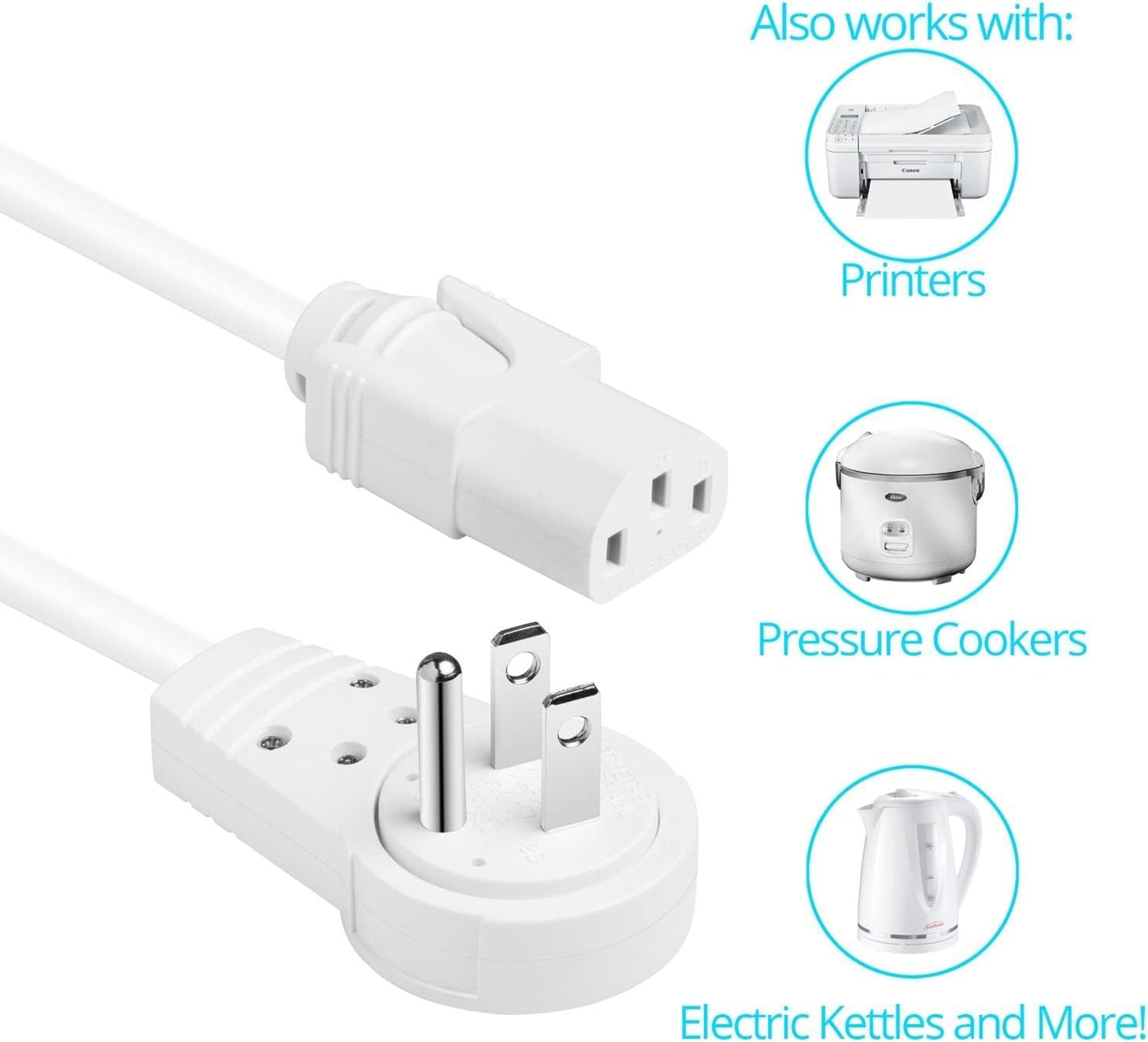 Maximm Monitor Computer Power Cord 6 Ft Flat Plug 360° Rotating PC Cable 3 Prong for, Desktop, Printer, Scanner, 16 AWG NEMA 5-15P to IEC13 - UL Certified