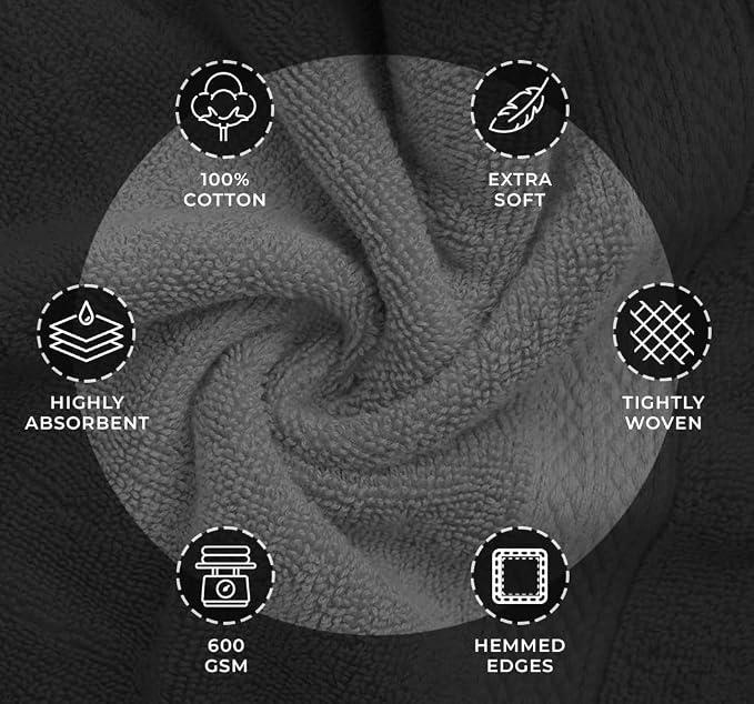 Avalon Towels Luxury 8 Piece Grey Towels Set, 2 Bath Towels, 2 Hand Towels and - Image 5