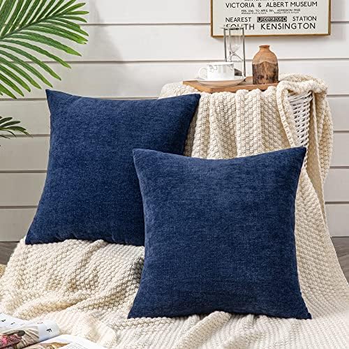 GAWAMAY Navy Blue Chenille Throw Pillow Covers 24x24 Set of 2 - Image 3