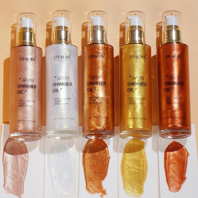 Liyalan Shimmer Body Oil Golden Brown 5 Color Bronze Face Glow Pearl - Image 8