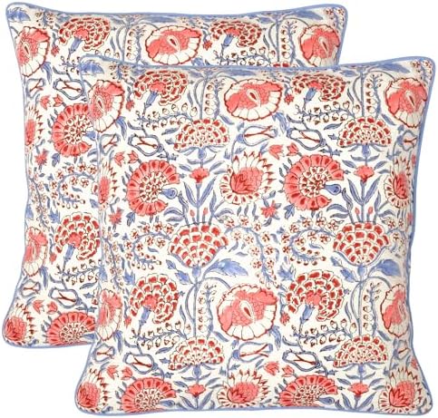 Ridhi Block Print Flamingo Pink Pillow Cover 18" x 18" Decorative Couch Pillows by Ridhi