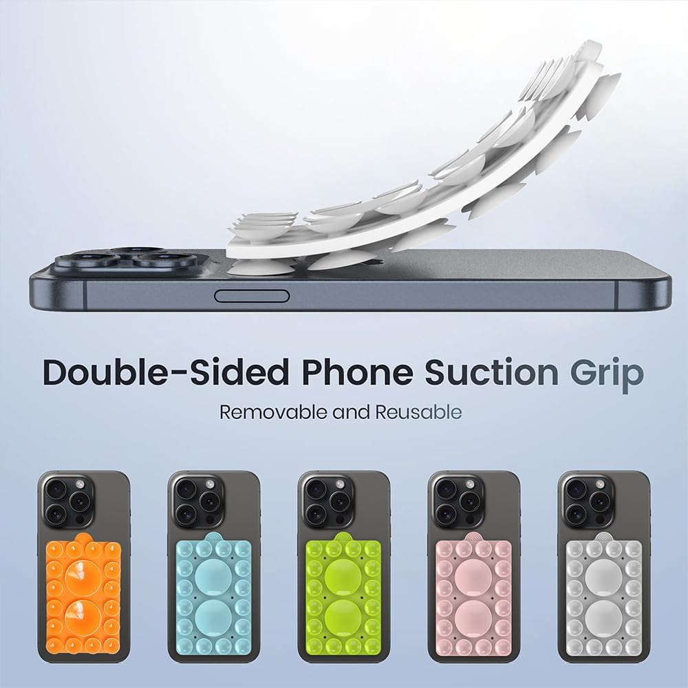 ZYCCER Double Sided Silicone Suction Phone Holder Mount,Compatible with iPhone and Android Cases Hands-Free Mirror Shower Phone Mount Strong Grip Holder (White, Double Sided 2PCS)