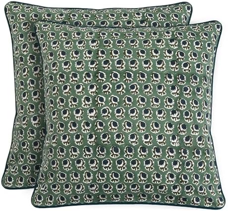 Ridhi Block Print Basil Green Pillow Cover 20" x 20" Decorative Couch Pillows by Ridhi