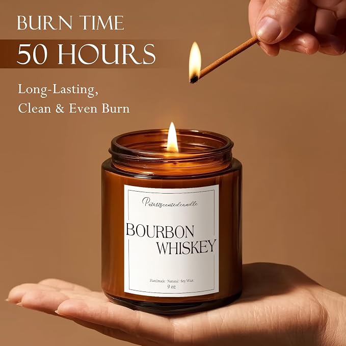 Bourbon Whiskey Scented Candle for Home, Natural Soy Wax Aromatherapy Non Toxic - Image 5