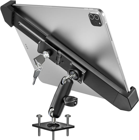 woleyi Anti Theft Heavy Duty Drill Base Tablet Holder Car Mount Dashboard for Truck/Vehicle with Security Lock and Key, Compatible with iPad Pro/Air/Mini, Galaxy Tabs, More 7-11" Tablets