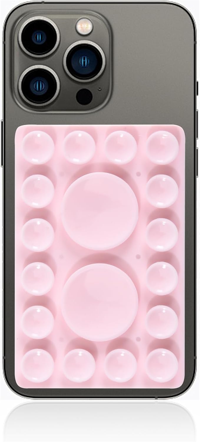 ZYCCER Double Sided Silicone Suction Phone Holder Mount,Compatible with iPhone and Android Cases Hands-Free Mirror Shower Phone Mount Strong Grip Holder (Light Pink, Single Sided 1PCS)