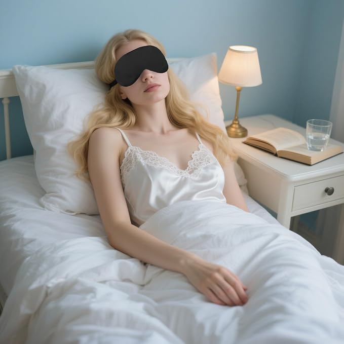 2 PCS Black Pink Satin Sleep Masks, Adjustable Silk Eye Mask - Image 2