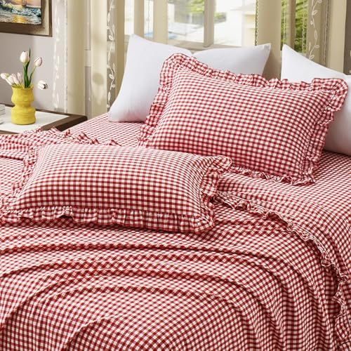 KKJIAF 2 Pcs Plaid Ruffle Pillow Case Standard Size - Image 4