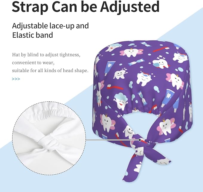 Working Cap Scrub Caps with Sweatband Adjustable Tie Back Hat Nurse Surgical - Image 2