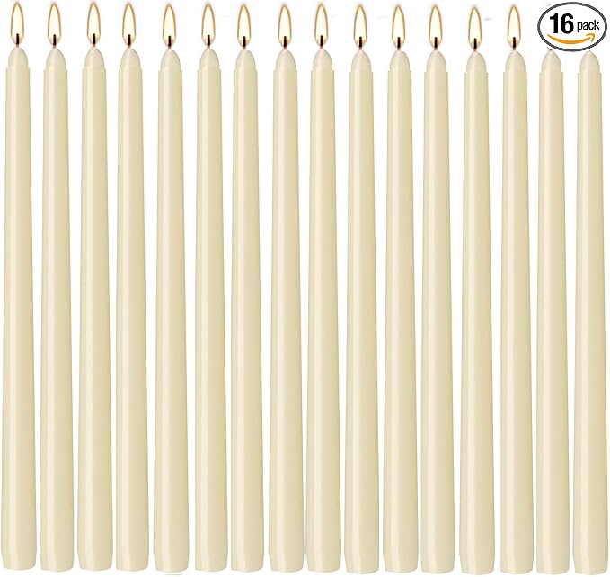 WPONSZU 16 Pack Ivory Taper Candles, 7-8 Hours Burn Time, Smokeless and Dripless by WPONSZU