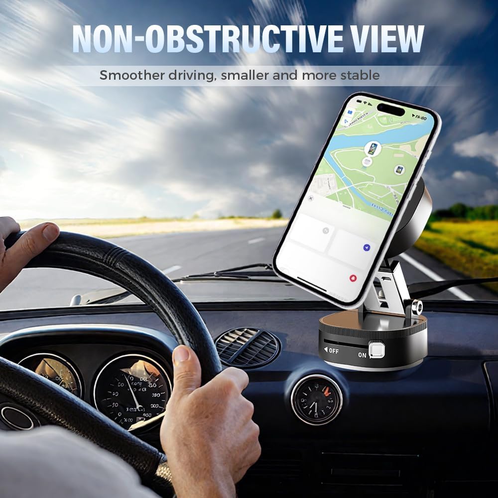 360° Adjustable Vacuum Magnetic Phone Holder, Foldable Magnetic Car Phone Holder for Your Car, Hands-Free Suction Cup Phone Mount for Car/Gym/Mirror/Smooth Surface for iPhone & Android (Black)