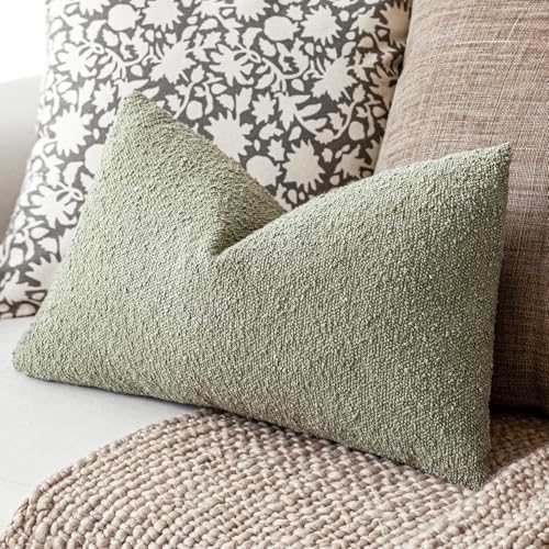 Foindtower Cozy Textured Boucle Lumbar Throw Pillow Cover 12x20 Dusty Green - Image 5