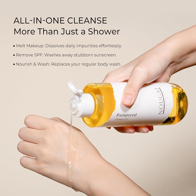 NOUGAT Pampered Shower Oil for Daily Bath Routine, Transforming Oil-to-Milk - Image 2