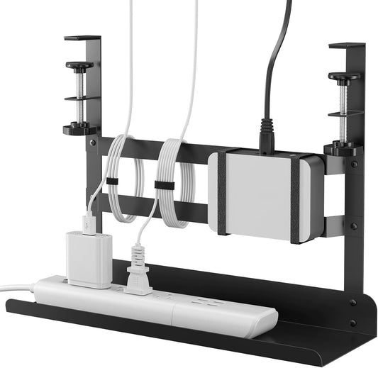 YECAYE Under Desk Cable Management Tray, All-Metal Clamp-Mount Cable Management Organizer Tray, Computer Cord Organizer Rack, Standing Desk Wire Organization for Office and Home, Black