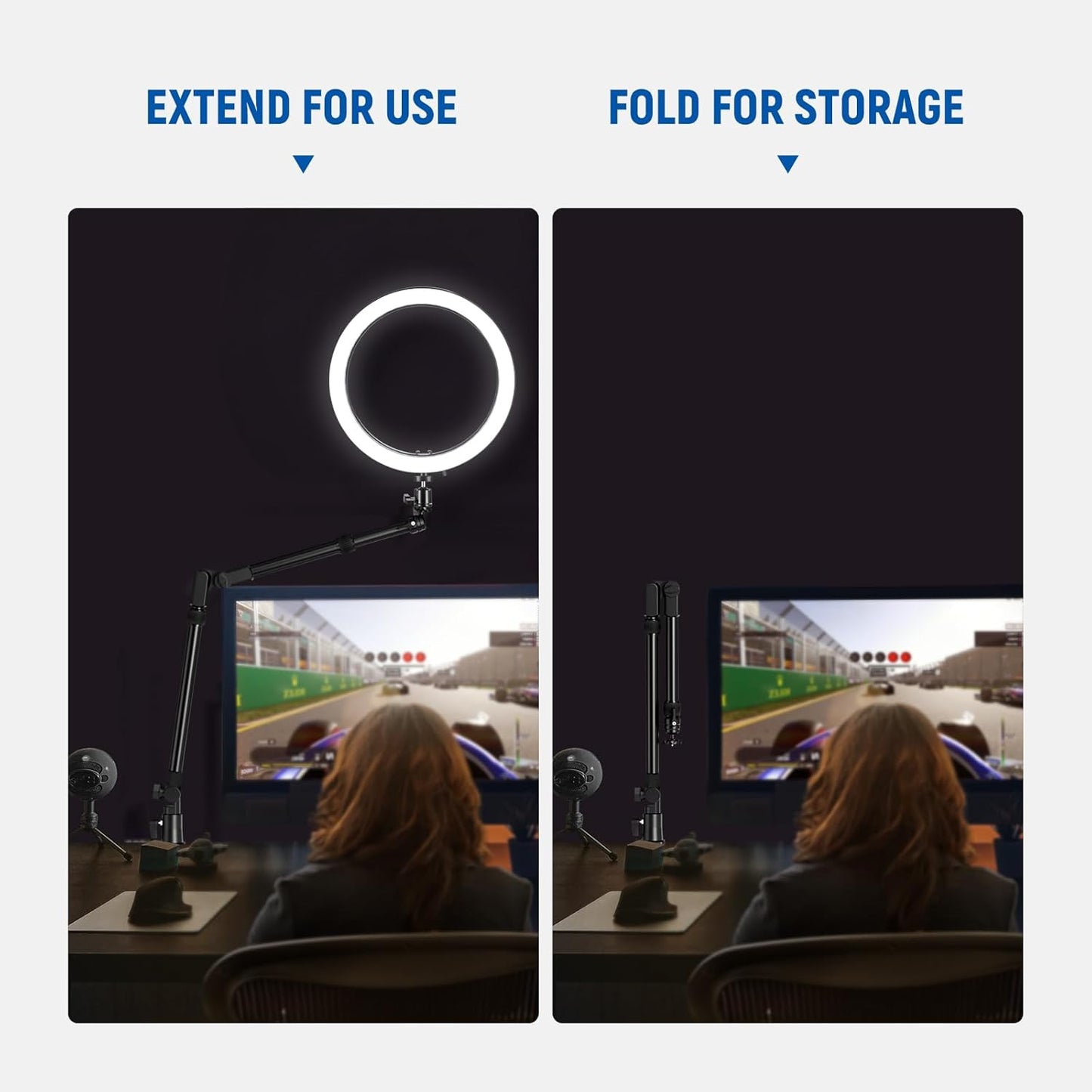 NEEWER 45.5" Overhead Camera Desk Stand, Aluminum 4 Section Magic Mic Boom Arm with C Clamp Mount Phone Holder, for Webcam LED Light Microphone Streaming Zoom Video Recording, Max Load 4.41lb, DS023