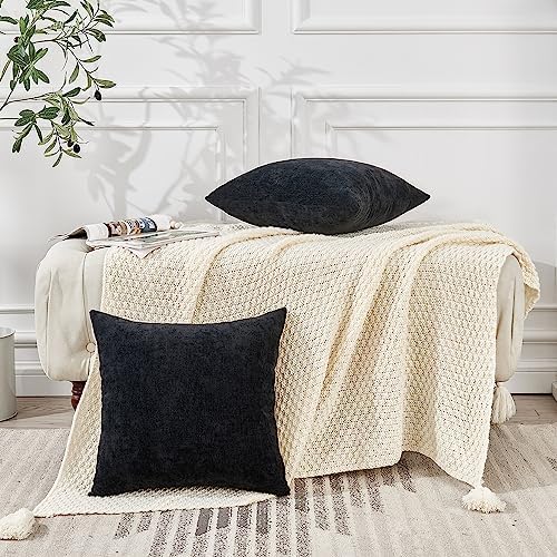 GAWAMAY Black Chenille Throw Pillow Covers 24x24 Set of 2 - Image 6