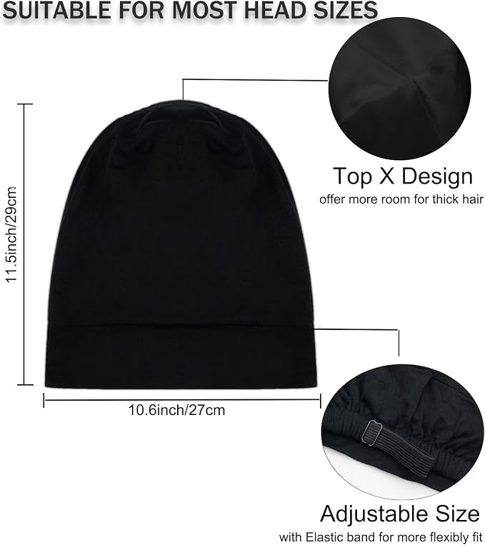 Sleep Cap Bonnet for Sleeping Black Women, Adjustable Cooling Ice Silk Lined - Image 5