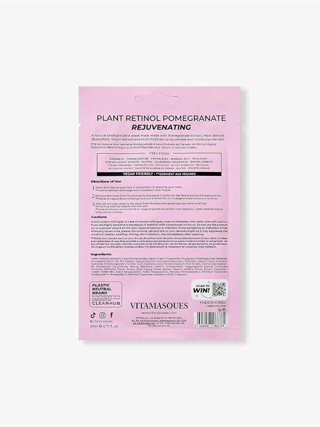 Vitamasques Retinol Pomegranate Face Sheet Mask 7 Pack - Image 5