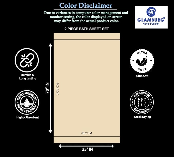 GLAMBURG 700 GSM Premium Cotton 2-Pack Oversized Extra Large Bath Sheet Set - Image 7
