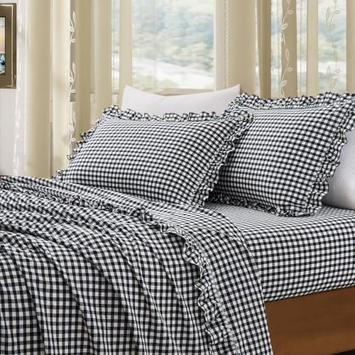 KKJIAF 2 Pcs Plaid Ruffle Pillow Case King Size - Image 3