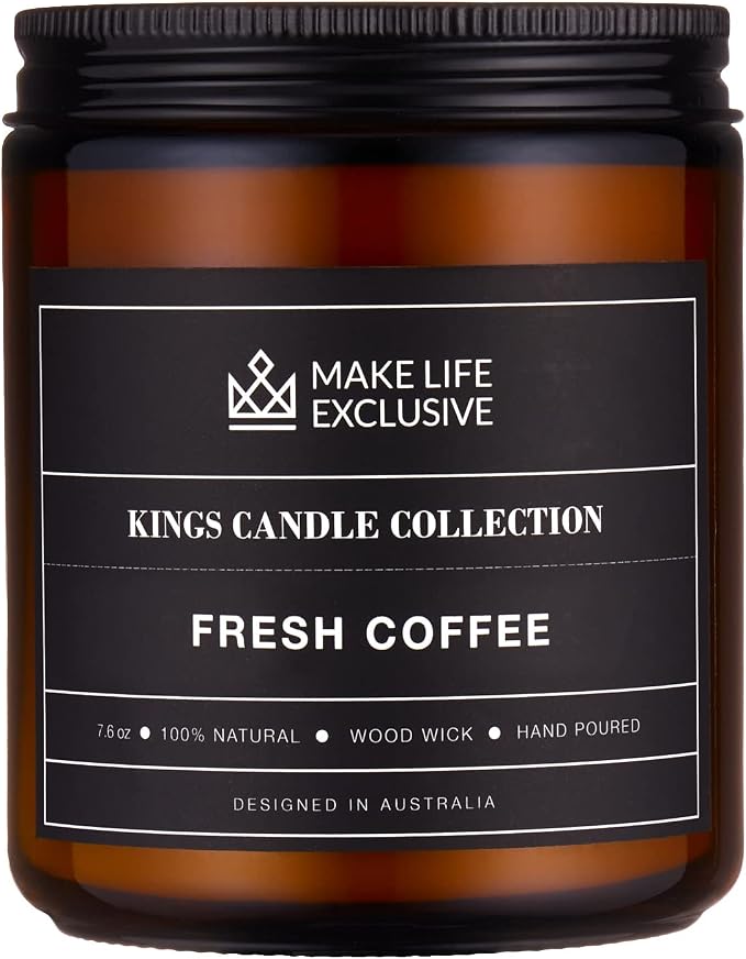 Scented Candles for Men | Fresh Coffee, Smells of Espresso | Wooden Wick by MakeLifeExclusive