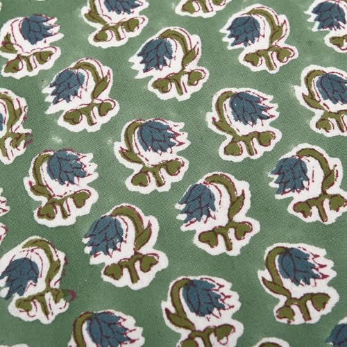 Ridhi Basil Green Block Print Ruffle Pillow Covers 20x20 Inch Set of 2 - Image 6