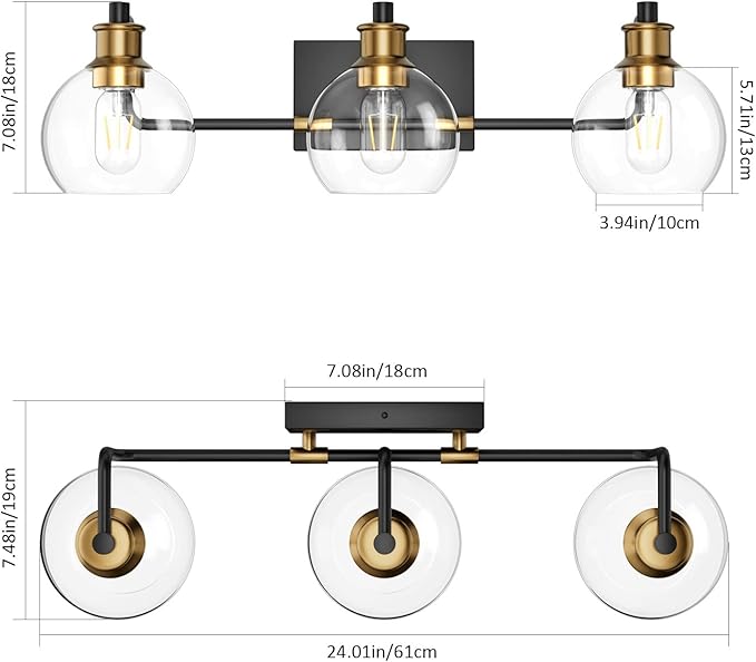 Tipace Black & Gold Vintage Bathroom Vanity Light Fixtures Over Mirror Glass - Image 4