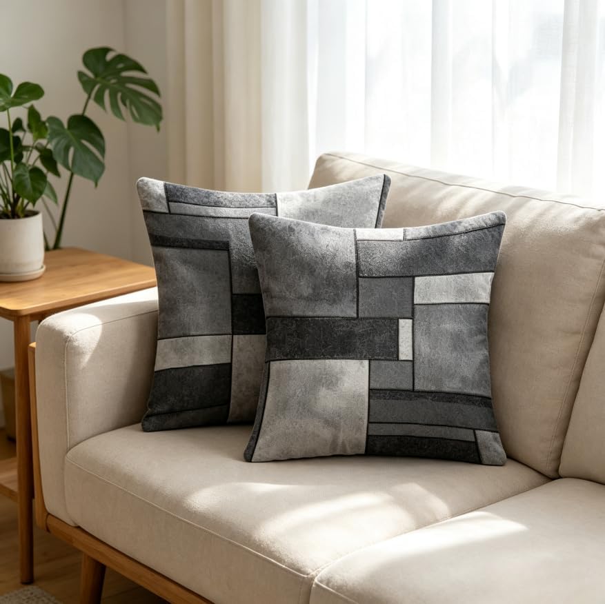 18x18 Inch Modern Grey Geometric Throw Pillow Covers Set of 2 - Image 5