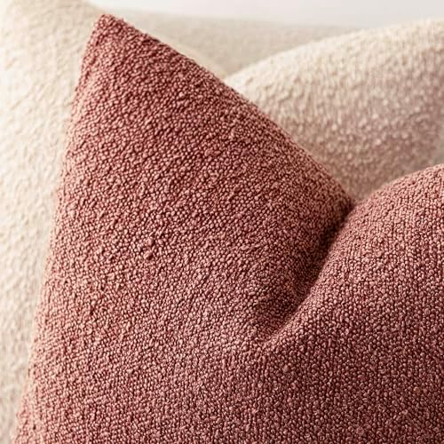 Foindtower Decorative Textured Boucle Throw Pillow Covers 24x24 Orange Red - Image 4