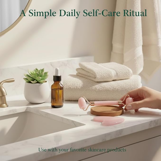 Jade-Style Roller and Gua Sha Set, Cooling Facial Massage Tools, Smooth Resin - Image 5