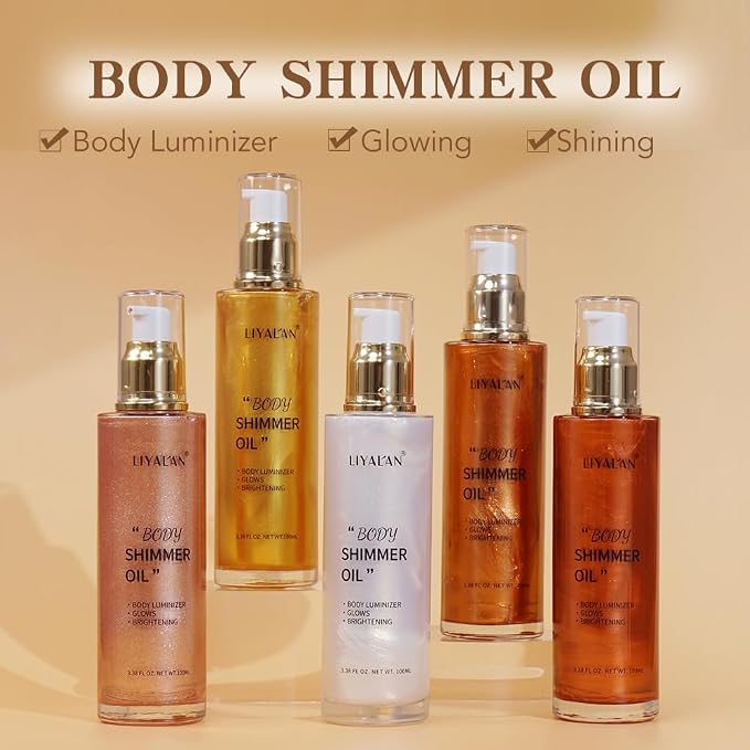 Liyalan Shimmer Body Oil Golden Brown 5 Color Bronze Face Glow Pearl - Image 2