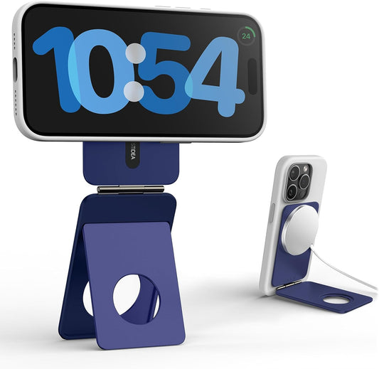Phone Tripod Stand, Aluminum Alloy Mini Tripod Compatible with Magsafe iPhone 16/15/14/13/12 Series, Foldable Strong Magnetic Phone Stand, Mult-Angle Adjustment Selfie Stick (Navy Blue)