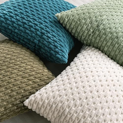 Set of 4 Teal Decorative Throw Pillow Covers 20x20 Inch Corduroy Pillow Covers - Image 4