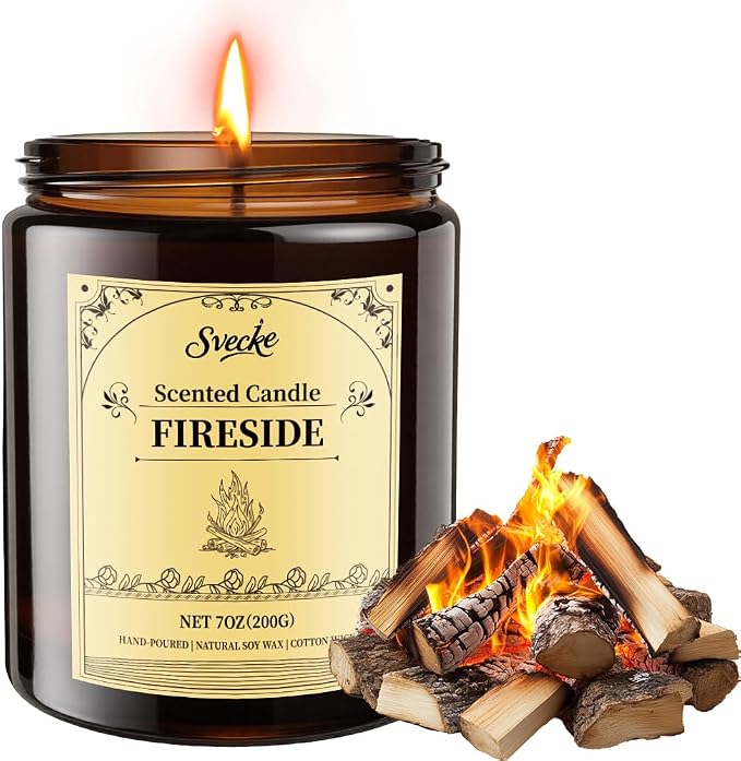 Fireside Scented Candles, 7oz Soy Wax Candle, Long Lasting Aromatherapy Jar by SVECKE