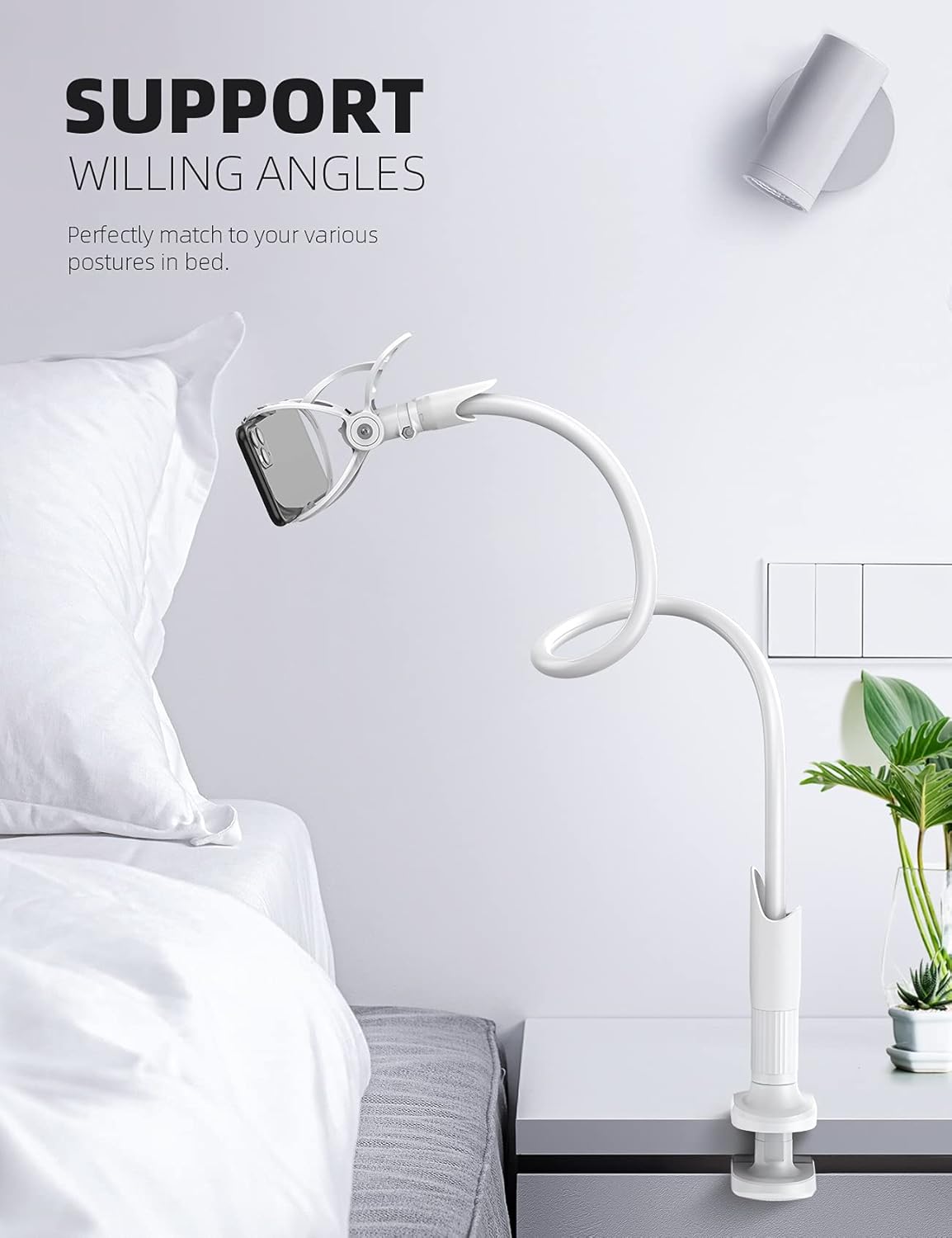 Lamicall Phone Holder, Gooseneck Mount, Compatible with 4-7'' Smartphones and Desktops, Adjustable Arm and Non-Slip Base, Easy to Install and Use