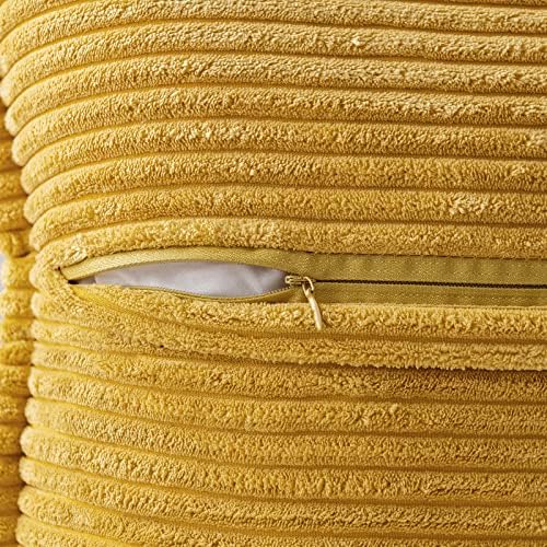 MIULEE Mustard Yellow Corduroy Decorative Euro Sham Pillow Covers 24x24 Inch - Image 3