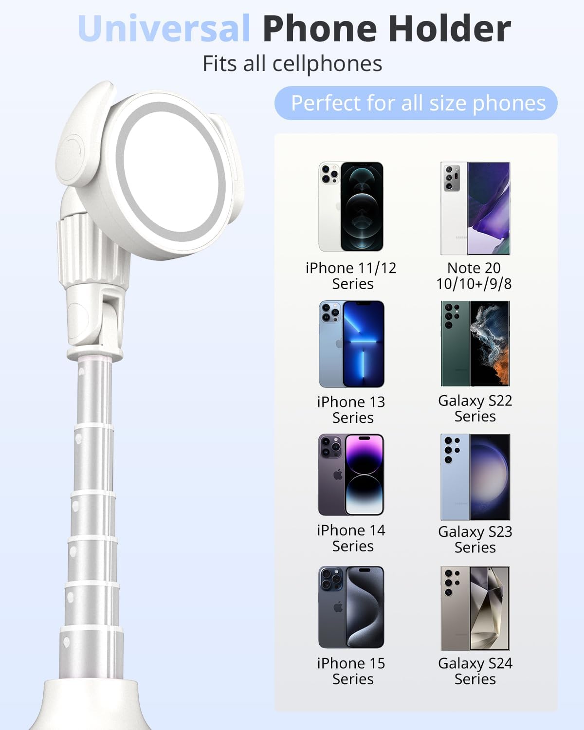 UBeesize 62'' Magnetic Selfie Stick Phone Tripod with Wireless Remote, Extendable Cell Phone Tripod Stand, Compatible with MagSafe, Cellphone Tripod for iPhone 15 14 13 12 and Android Phones White